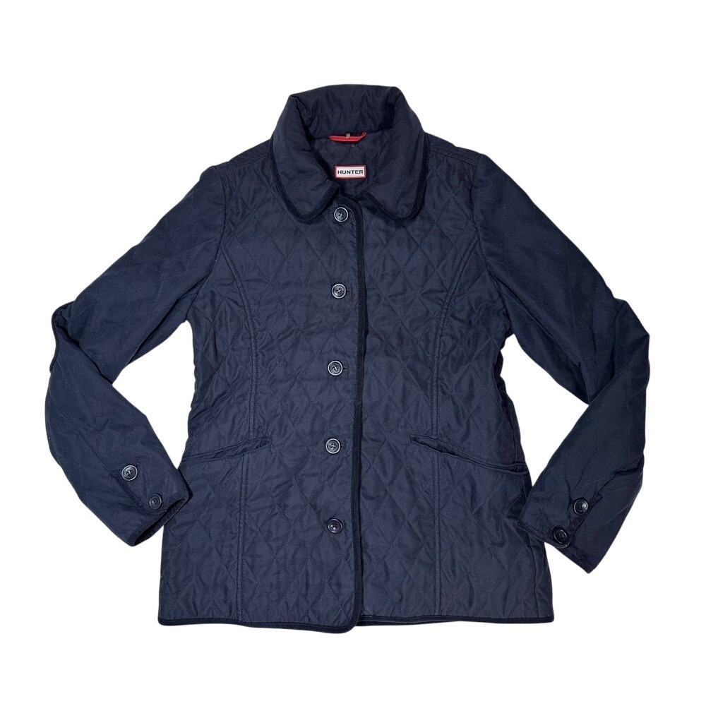 Hunter Navy Blue Quilted Jacket Classic Button Front Coat‎ Size 12